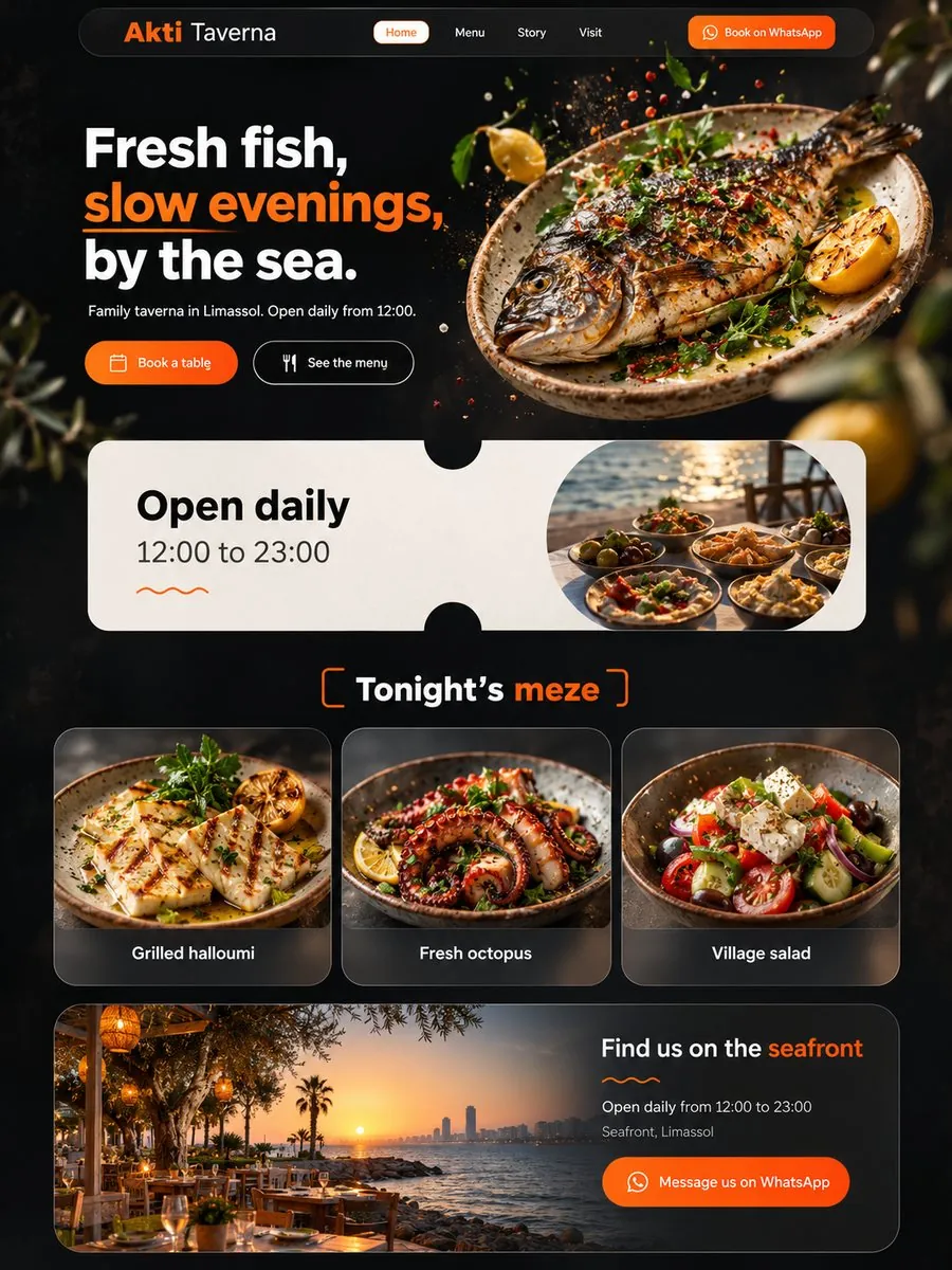 Demo homepage for a seaside taverna